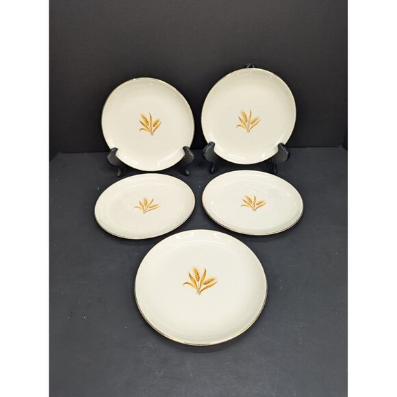 Vintage Taylor Smith Golden Wheat Made in USA 22K Gold 6 3/8" Bread Plates Lot 5 - Picture 1 of 9